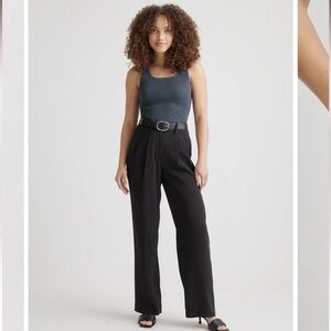Quince Stretch Crepe Pleated Wide Leg Pants